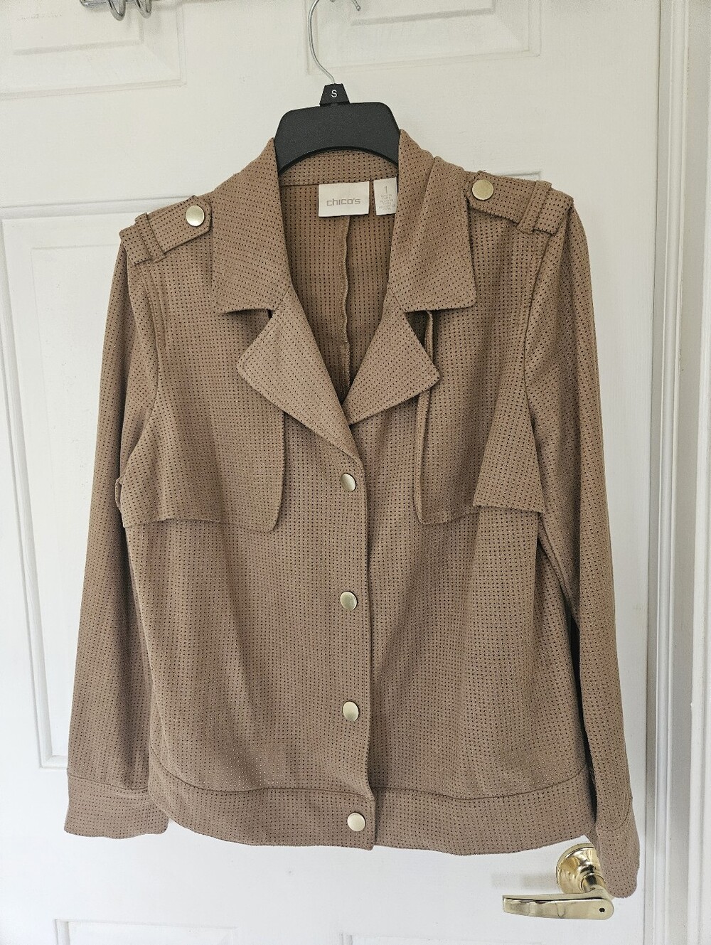Chico's Perforated Utility Jacket in Tan